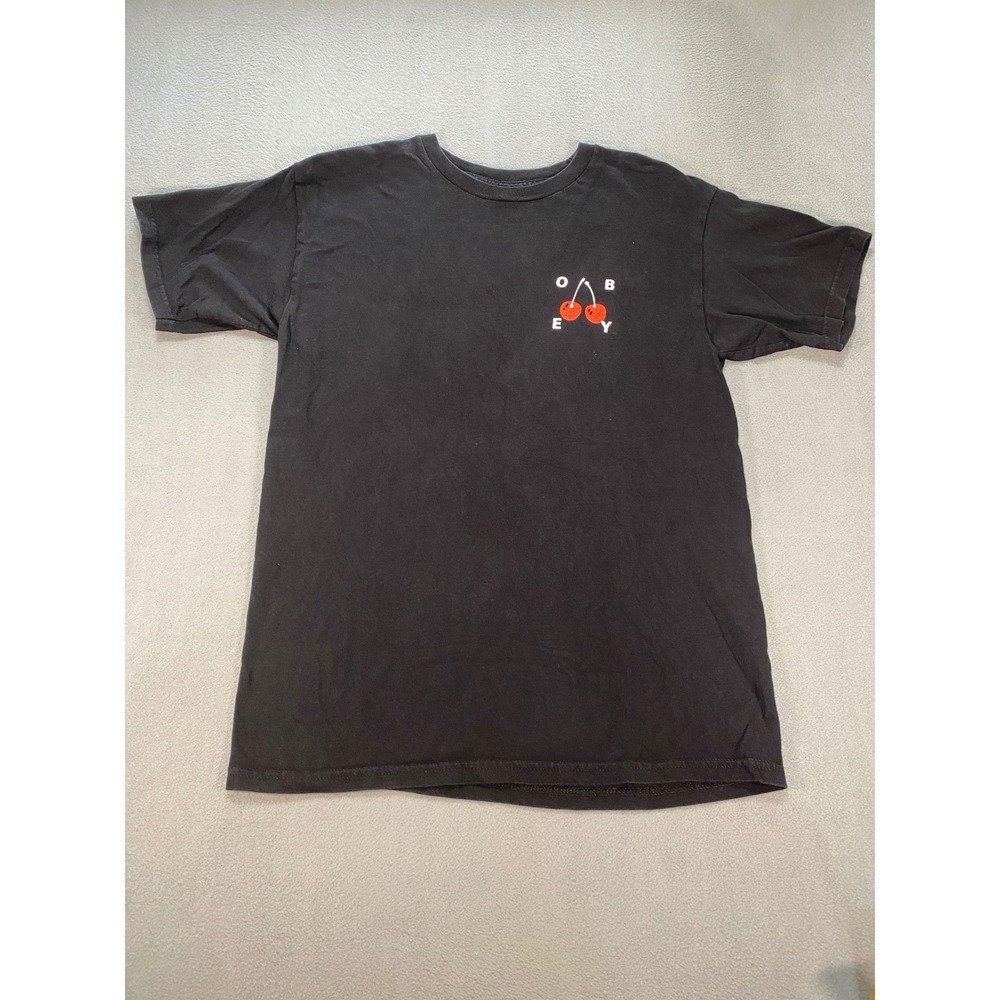 Obey T-Shirt Mens Medium Black Cherry Graphic Short Sleeve Streetwear Skate Tee